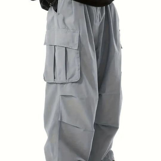 Herren Weite Utility-Cargohose mit übergroßen Klappentaschen & elastischem Tunnelzugbund Nord Taschen