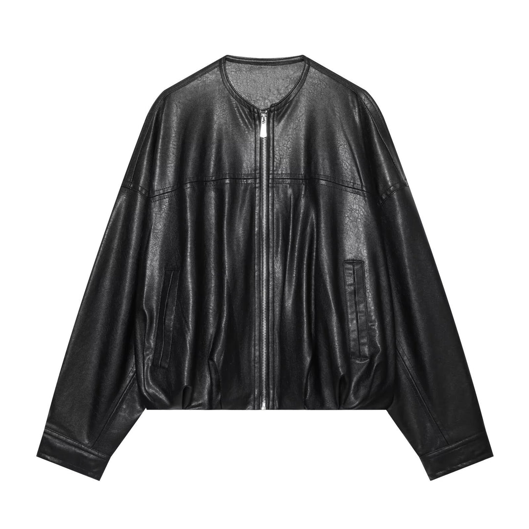 Damen Oversize-Kunstlederjacke im Bomberstil mit Rundhals, überschnittener Schulter und elastischem Saum Nord Taschen