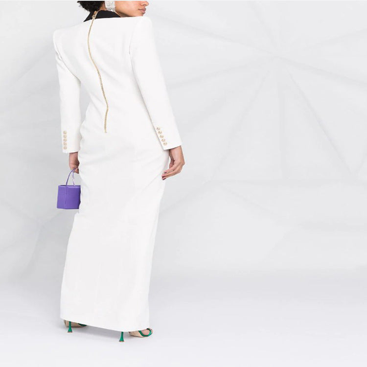Damen Abendliches Blazerkleid‑Maxi mit Kontrastrevers und Beinschlitz Nord Taschen