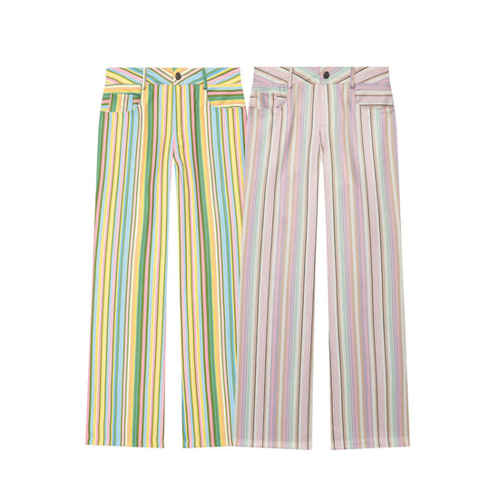 Damen weite Hochbund-Hose mit vertikalen Streifen und Gesäßtaschen Nord Taschen