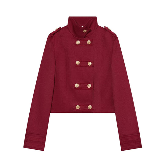 Damen Cropped Militärblazer mit Stehkragen, Epauletten und dekorativer Zierknopfleiste Nord Taschen