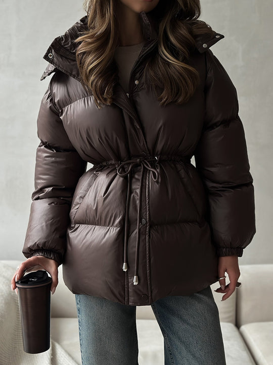 Damen Steppdaunenjacke mit tailliertem Kordelzug und Kapuze Nord Taschen