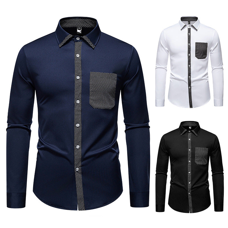 Herren Feines Langarm-Hemd mit Kontrastpunkt-Details, Slim-Fit und Brusttasche Nord Taschen