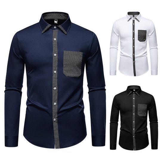 Herren Feines Langarm-Hemd mit Kontrastpunkt-Details, Slim-Fit und Brusttasche Nord Taschen