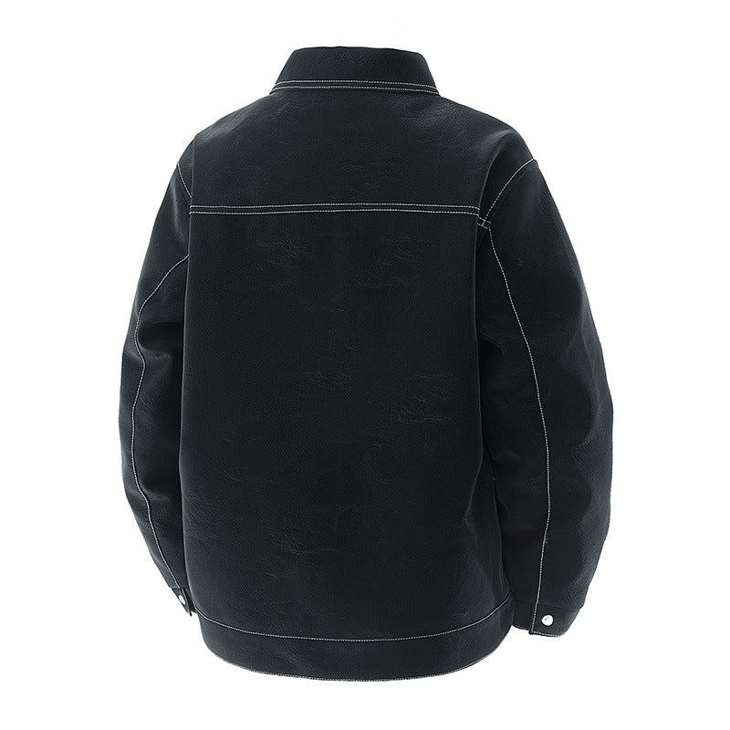 Herren Shirt-Jacke aus Veloursleder‑Optik mit kontrastierenden Ziernähten & Brustklappen Nord Taschen