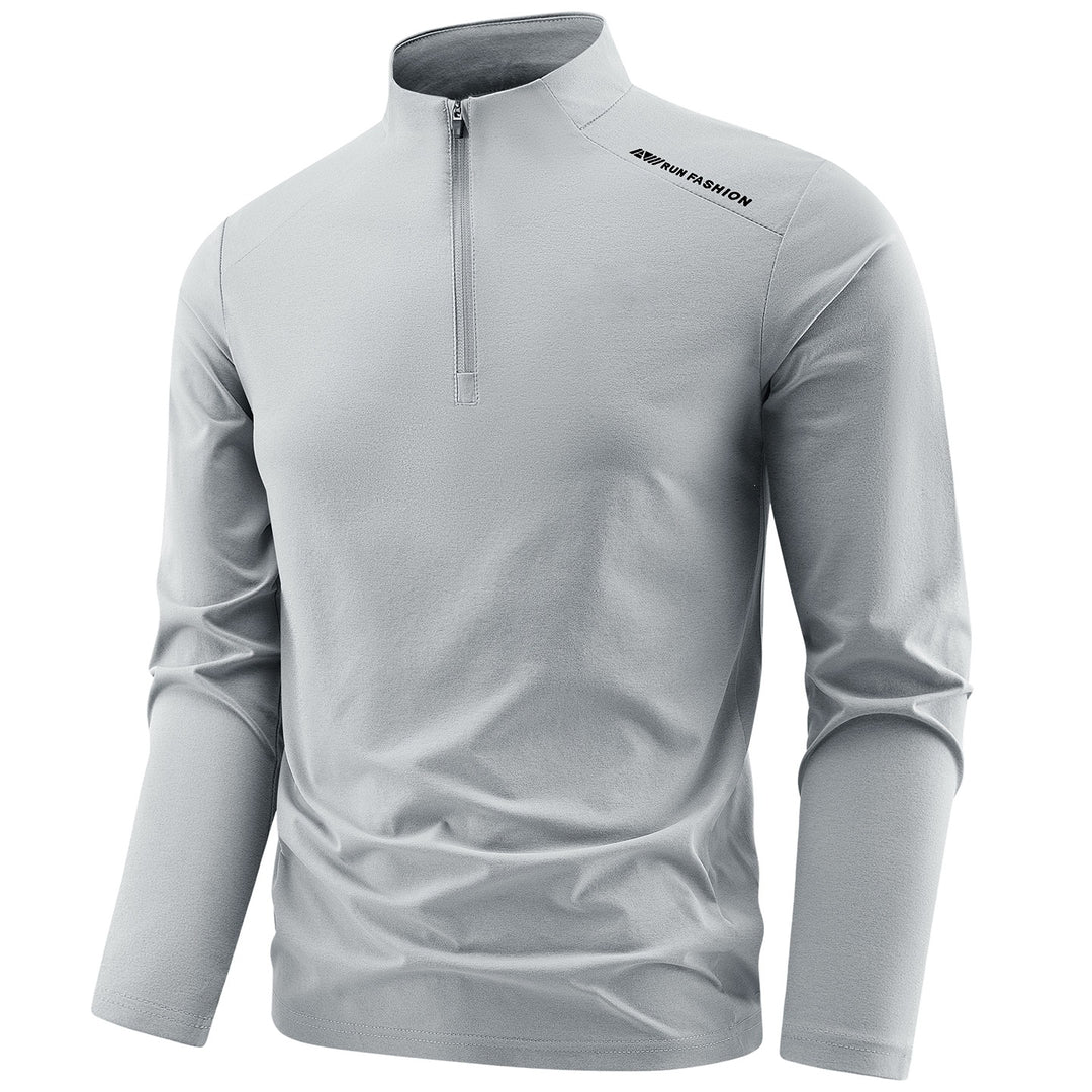Herren Sportliches Langarm-Halbzip-Laufshirt mit Stehkragen und Funktionsmaterial Nord Taschen
