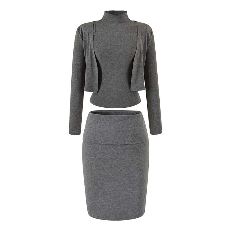 Damen Zweiteiliges Business-Strickset mit Rollkragen-Top, Bolero und Bleistiftrock Nord Taschen