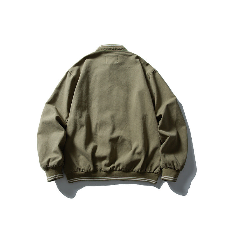 Unisex Kastig geschnittene Baumwoll-Canvas Bomberjacke mit Stehkragen und geripptem Saum Nord Taschen
