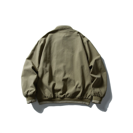 Unisex Kastig geschnittene Baumwoll-Canvas Bomberjacke mit Stehkragen und geripptem Saum Nord Taschen