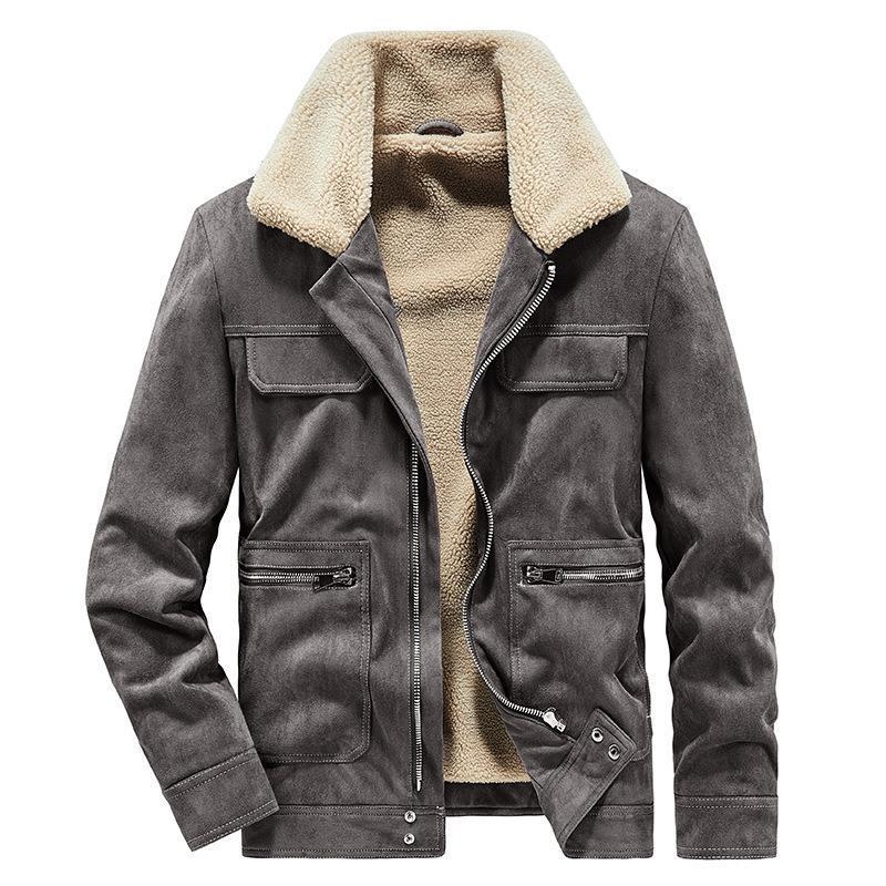 Herren Wildlederoptik-Jacke mit Teddyfutter, Kontrastnähten und Mehrfach-Taschen Nord Taschen