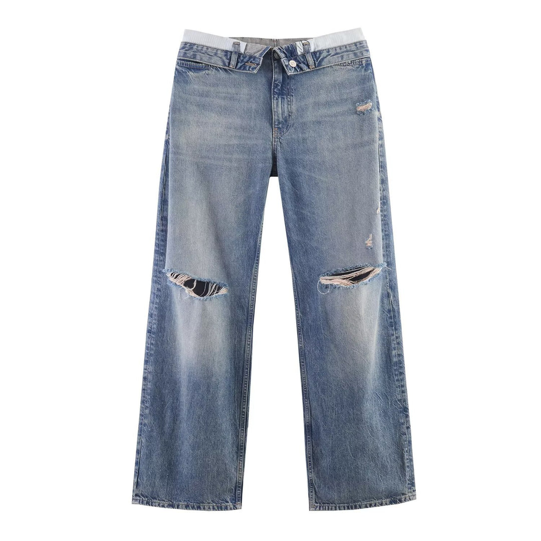 Damen Weitgeschnittene Destroyed-Jeans mit tiefer Leibhöhe und geradem Bein Nord Taschen