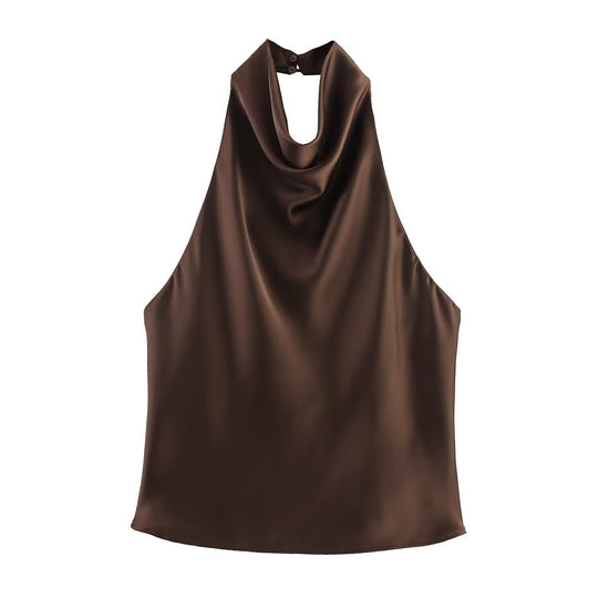 Damen elegantes Haltertop mit fließendem Schnitt und dekorativen Details