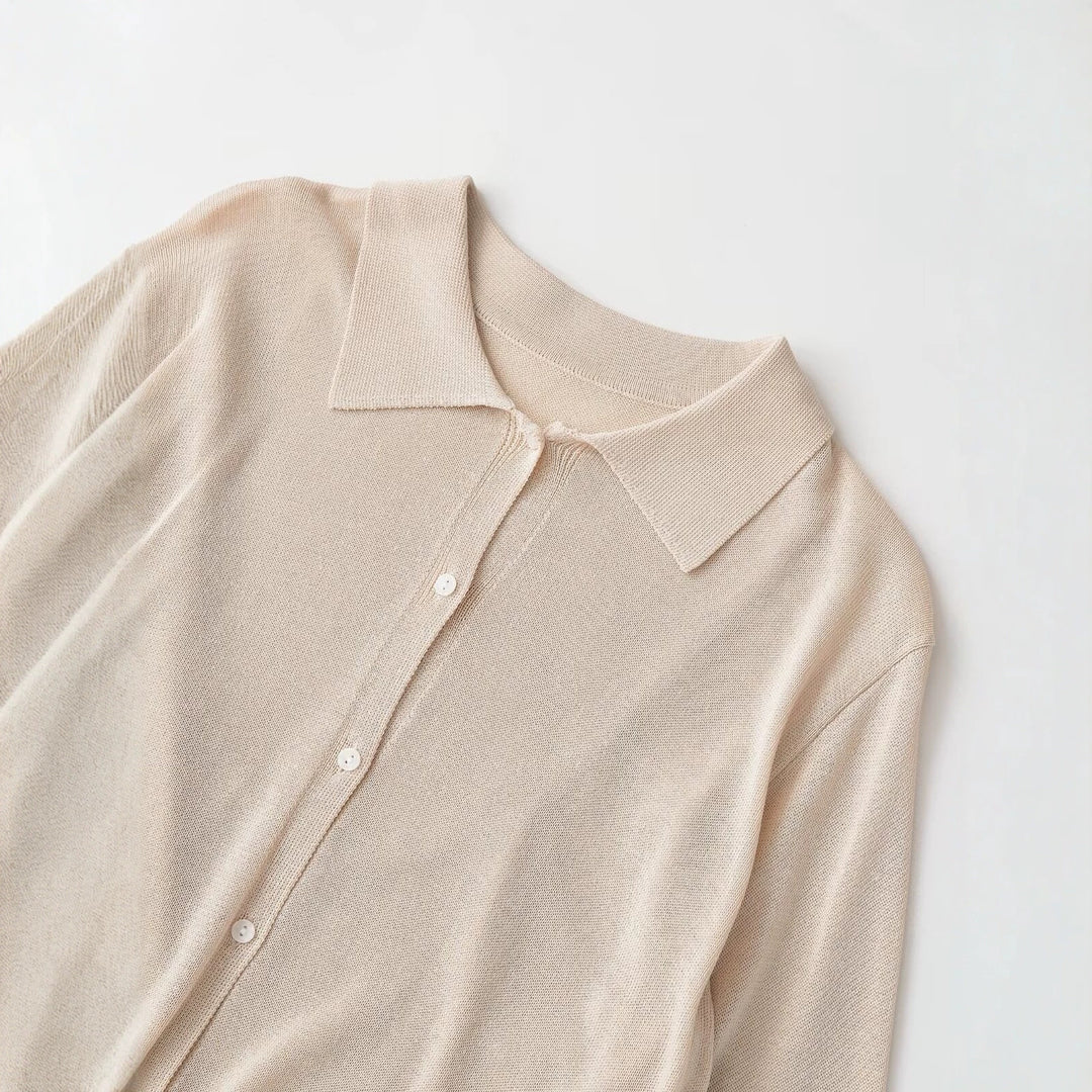 Damen Leichter Strick-Cardigan mit Hemdkragen und Knopfleiste Nord Taschen