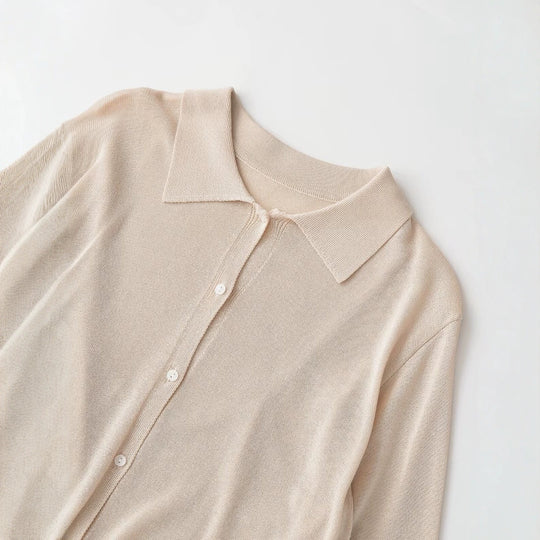 Damen Leichter Strick-Cardigan mit Hemdkragen und Knopfleiste Nord Taschen