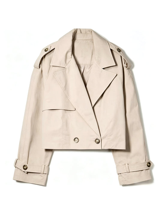 Damen Kurzschnitt Trenchcoat mit doppelreihiger Knopfleiste und Epauletten Nord Taschen