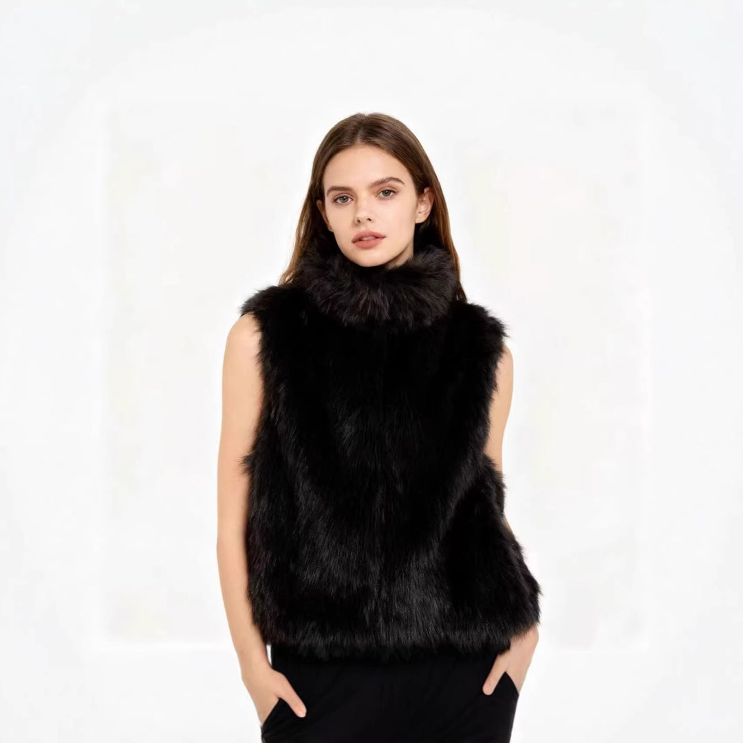 Damen Ärmellose Teddy‑Plüschweste mit hohem Stehkragen und dichtem Hochflor Nord Taschen