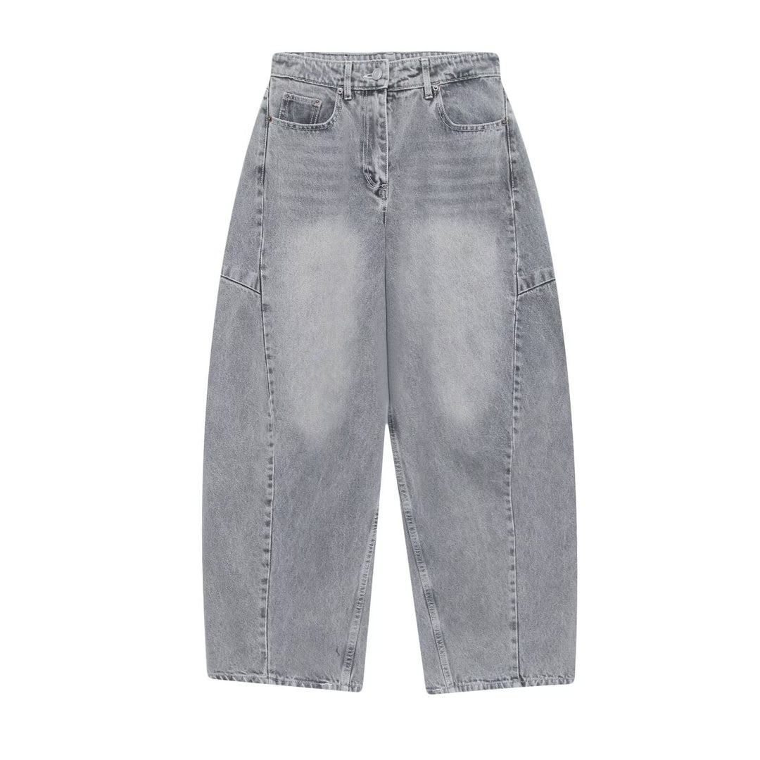 Damen High‑Waist Cropped Ballon-Jeans mit Einsatznähten und Five-Pocket-Design Nord Taschen