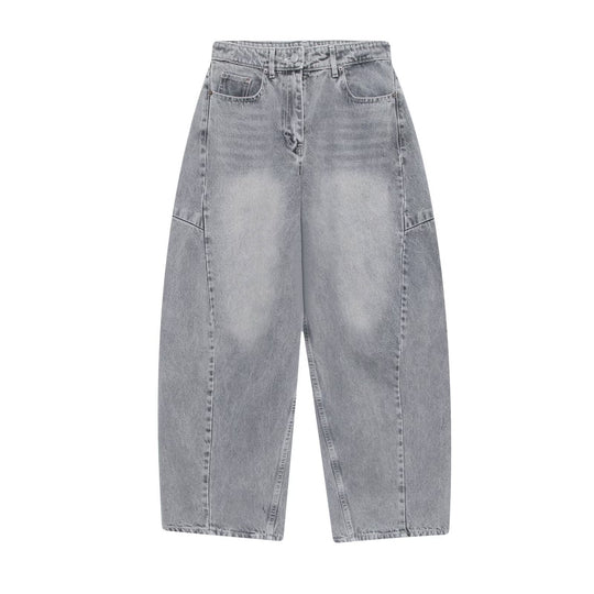 Damen High‑Waist Cropped Ballon-Jeans mit Einsatznähten und Five-Pocket-Design Nord Taschen