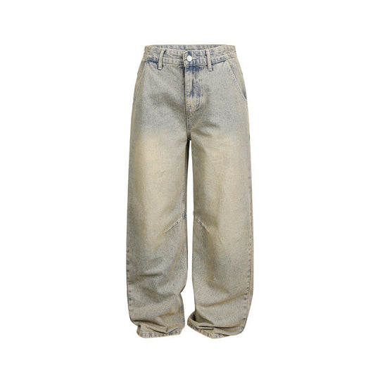 Damen Weite High‑Waist Baggy-Jeans mit Used-Waschung und Knie-Paneelen Nord Taschen