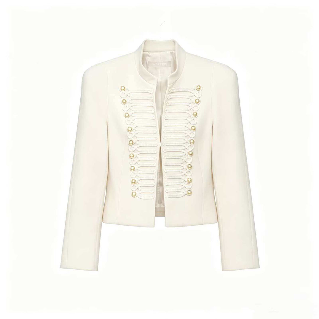 Damen Cropped Blazer im Husarenstil mit Stehkragen, Zierkordeln und Messingknöpfen Nord Taschen