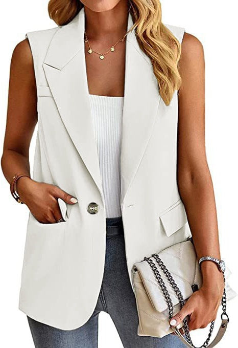 Damen ärmellose Blazerjacke mit Taillenakzenten und praktischen Taschen