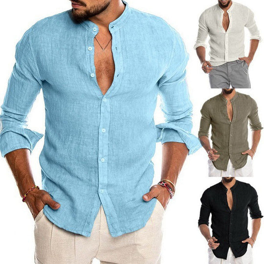 Herren Leinenhemd mit modernem Henley-Ausschnitt und Struktur