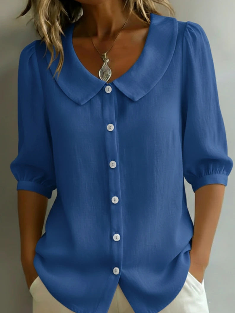 Damen Elegante Bluse mit großem Kragen und Knopfleiste Nord Taschen