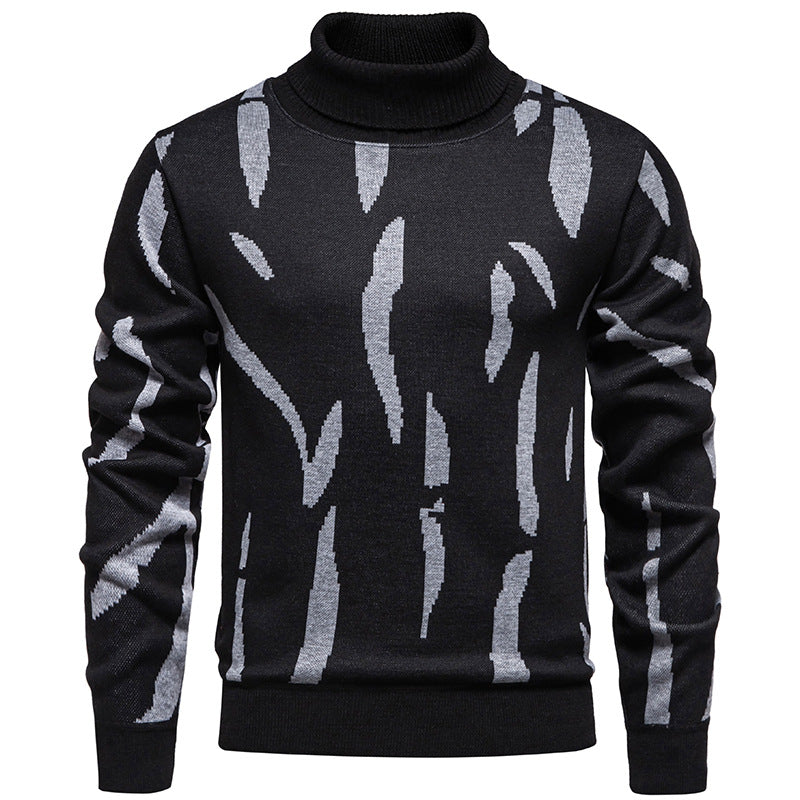 Herren Strukturierter Rollkragenpullover mit abstraktem Jacquardmuster und gerippten Abschlüssen Nord Taschen