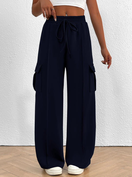 Damen Weite Cargo-Loungehose mit Tunnelzugbund und aufgesetzten Pattentaschen Nord Taschen