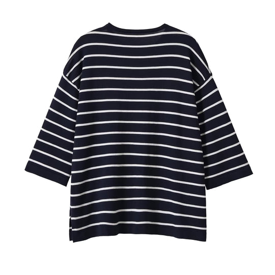 Damen Oversize-Streifenshirt mit U-Boot-Ausschnitt und 3/4-Ärmeln Nord Taschen
