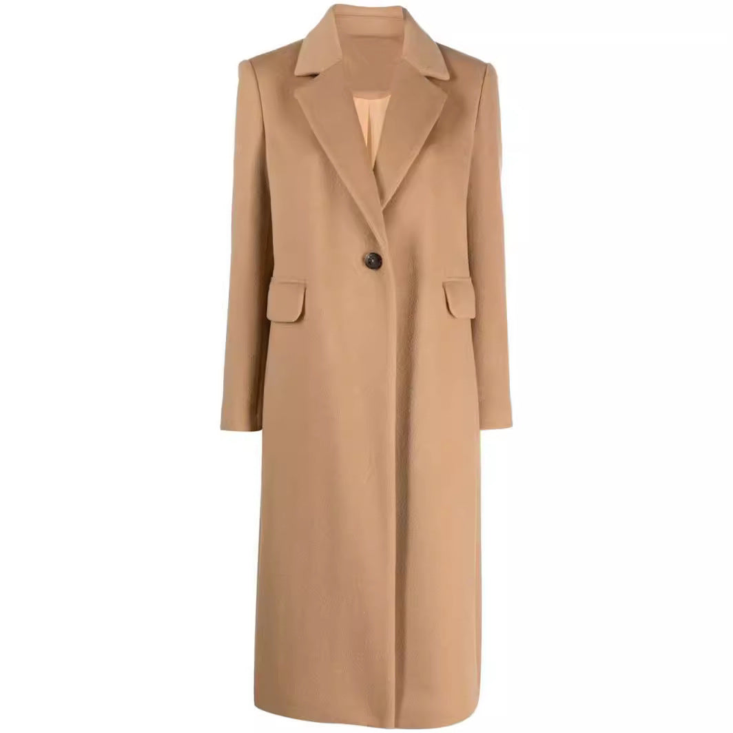Damen Einreihiger Wollmix-Longcoat mit Ein-Knopf‑Verschluss und Pattentaschen Nord Taschen
