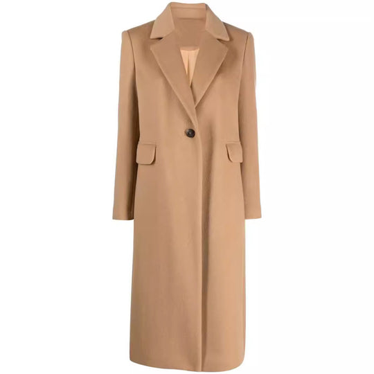 Damen Einreihiger Wollmix-Longcoat mit Ein-Knopf‑Verschluss und Pattentaschen Nord Taschen