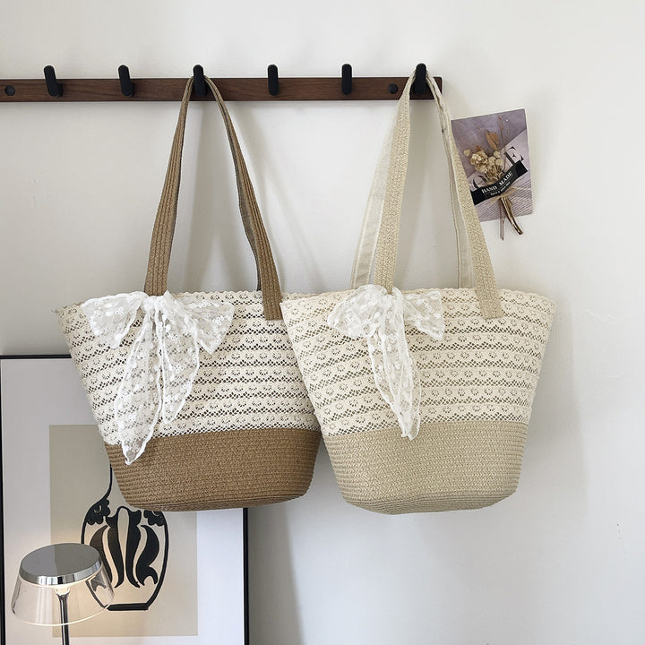 Damen elegante Basttasche mit verspieltem Schleifendesign Nord Taschen