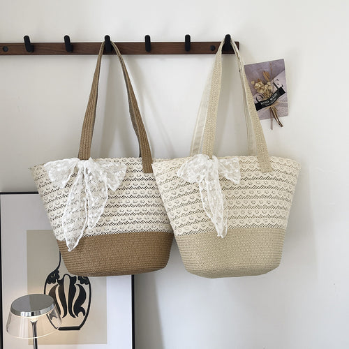 Damen elegante Basttasche mit verspieltem Schleifendesign Nord Taschen