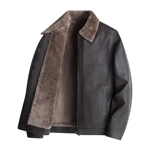 Herren Lässige Kunstlederjacke mit Fleecefutter Nord Taschen