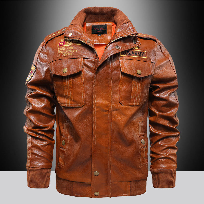 Herren Premium Kunstleder-Fliegerblouson im Aviator-Look mit Applikationen und Reißverschlussblende Nord Taschen