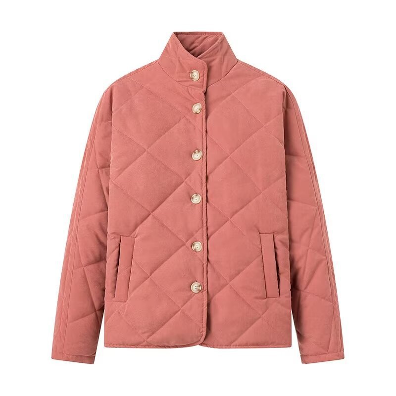 Damen Leichte gesteppte Kurzjacke mit Stehkragen und Knopfleiste Nord Taschen