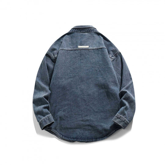Herren Boxy Jeans-Workshirt mit Druckknopfleiste, Raglanärmeln und abgerundetem Saum Nord Taschen