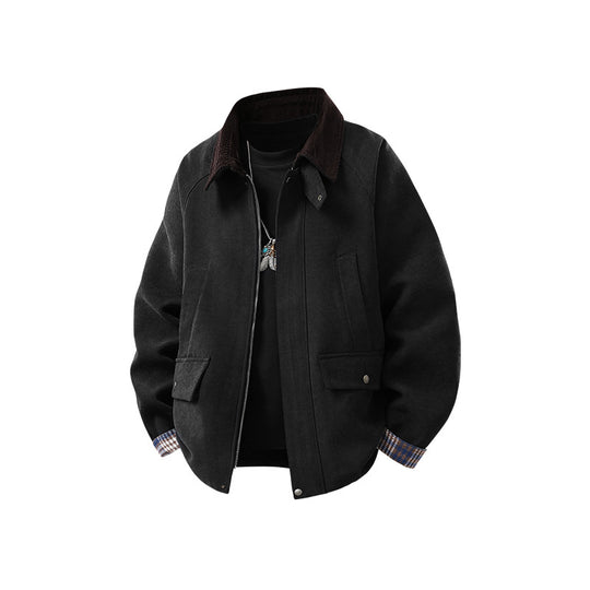 Herren Komfortabler Kurzblouson mit Cordkragen und karierter Innenmanschette Nord Taschen