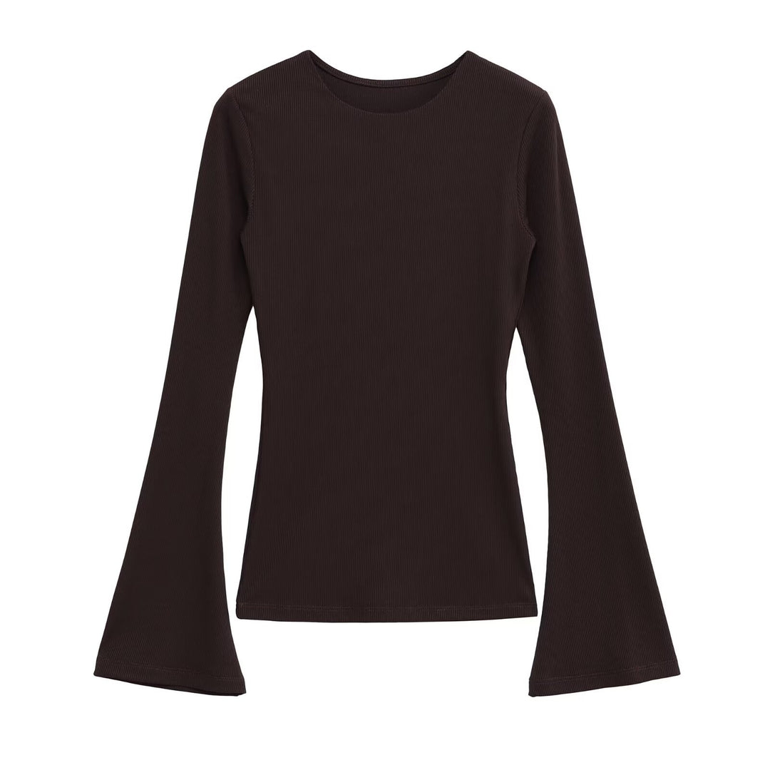 Damen Enganliegendes Rippstrick-Longsleeve mit ausgestellten Glockenärmeln Nord Taschen