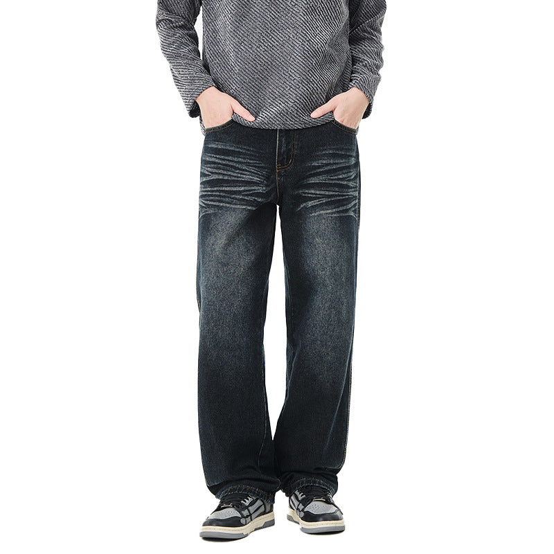 Herren Weite Vintage-Denim-Jeans mit Falteneffekt und tiefer Leibhöhe Nord Taschen