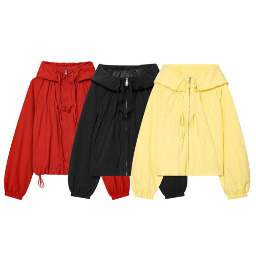Damen Kapuzen-Cropped-Outdoorjacke mit Tunnelzug und elastischem Saum Nord Taschen