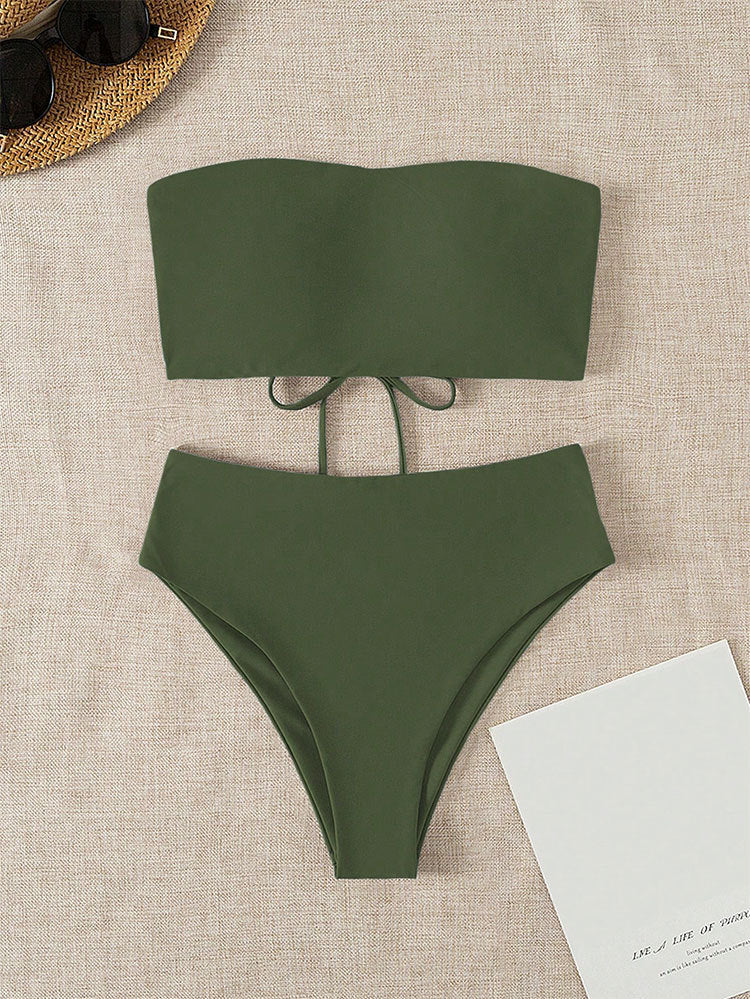 Damen Bandeau-Bikini mit hochgeschnittenem Unterteil