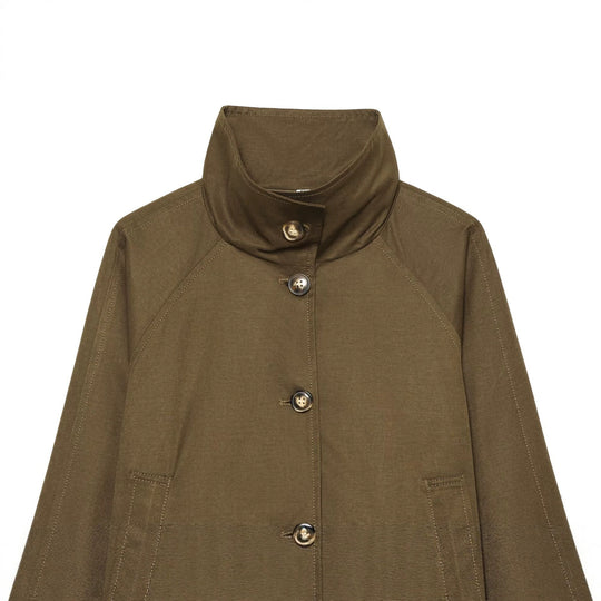 Damen Kurzjacke mit hohem Stehkragen, Tunnelzugsaum und kontrastierten Karomanschetten Nord Taschen