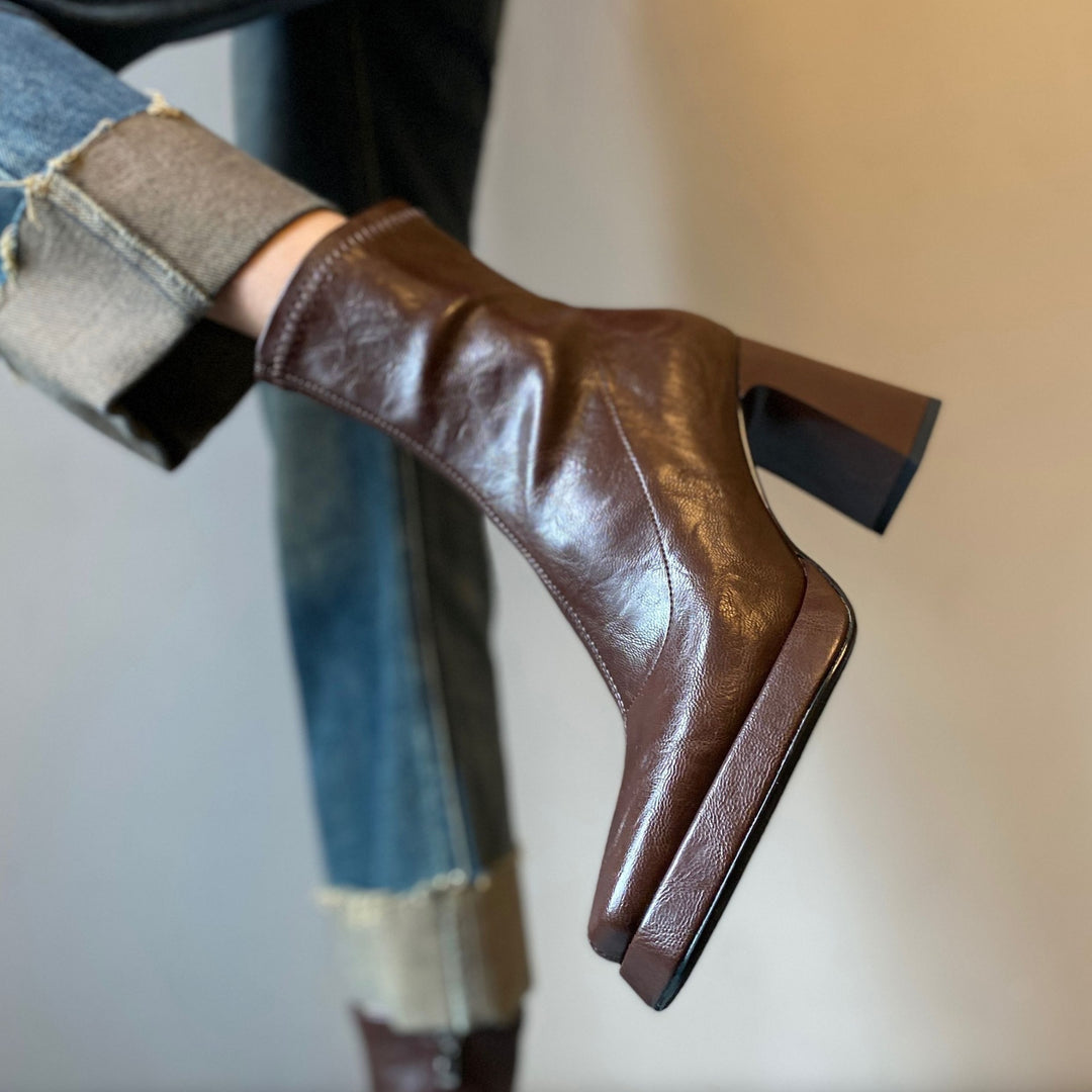 Damen Knöchelhohe Stiefelette mit geteilter Vorderblattform, weichem Nappaleder und sculpted Blockabsatz Nord Taschen
