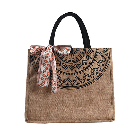 Damen Jute-Tragetasche mit stilvollem Sonnendesign Nord Taschen