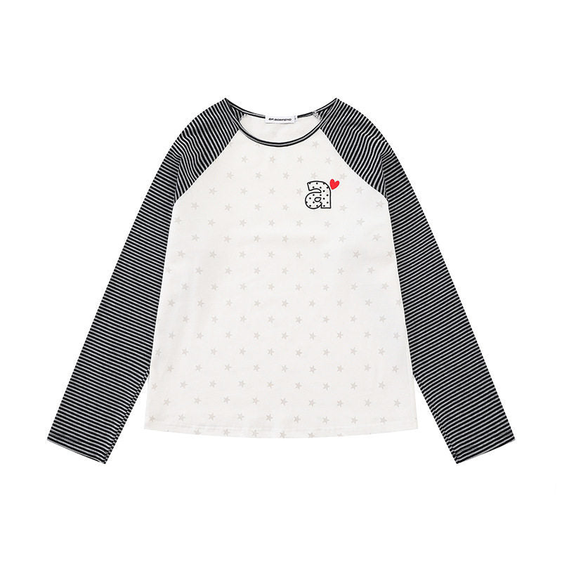 Damen Raglan-Langarmshirt mit gestreiften Ärmeln, Sternen-Allover und Buchstaben-Applikation Nord Taschen