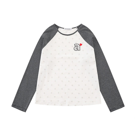 Damen Raglan-Langarmshirt mit gestreiften Ärmeln, Sternen-Allover und Buchstaben-Applikation Nord Taschen