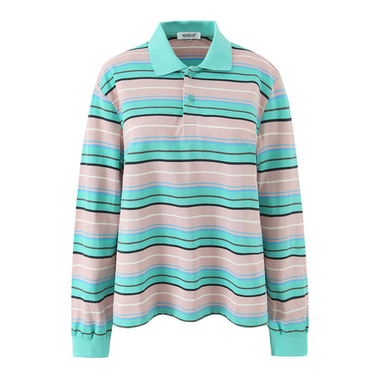 Herren Langärmeliges Poloshirt im Retro-Streifenmuster mit Rippbündchen und Knopfleiste Nord Taschen