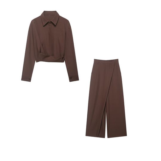 Damen Weite Highwaist Culotte‑Hose mit überlappender Wickelfront und Gürtelschlaufen Nord Taschen